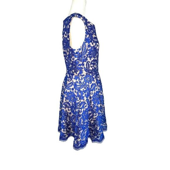 Eliza J Blue Lace Cap Sleeve Fit Flare Dress Pockets Womens Petites Size 12P - Picture 3 of 15